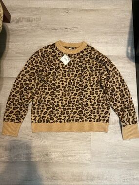 American Eagle Outfitters Leopard Print Crewneck Sweater - Tan & Black